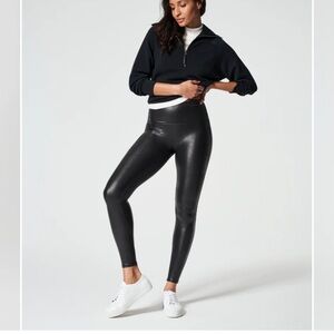 Spanx Faux Leather Leggings – Size L – Sculpting Fit • Sleek Style